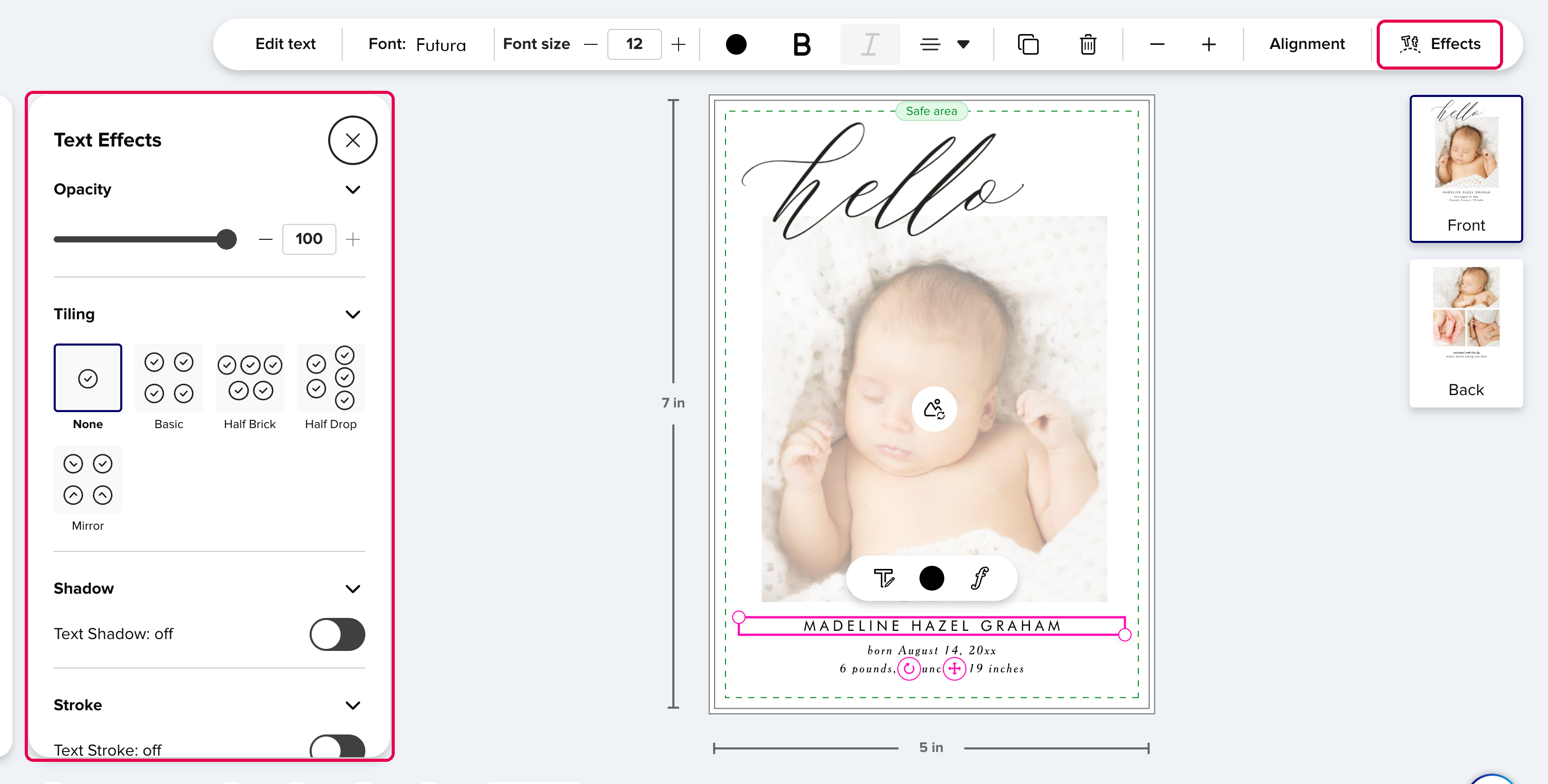The Effects button and Text Effects panel