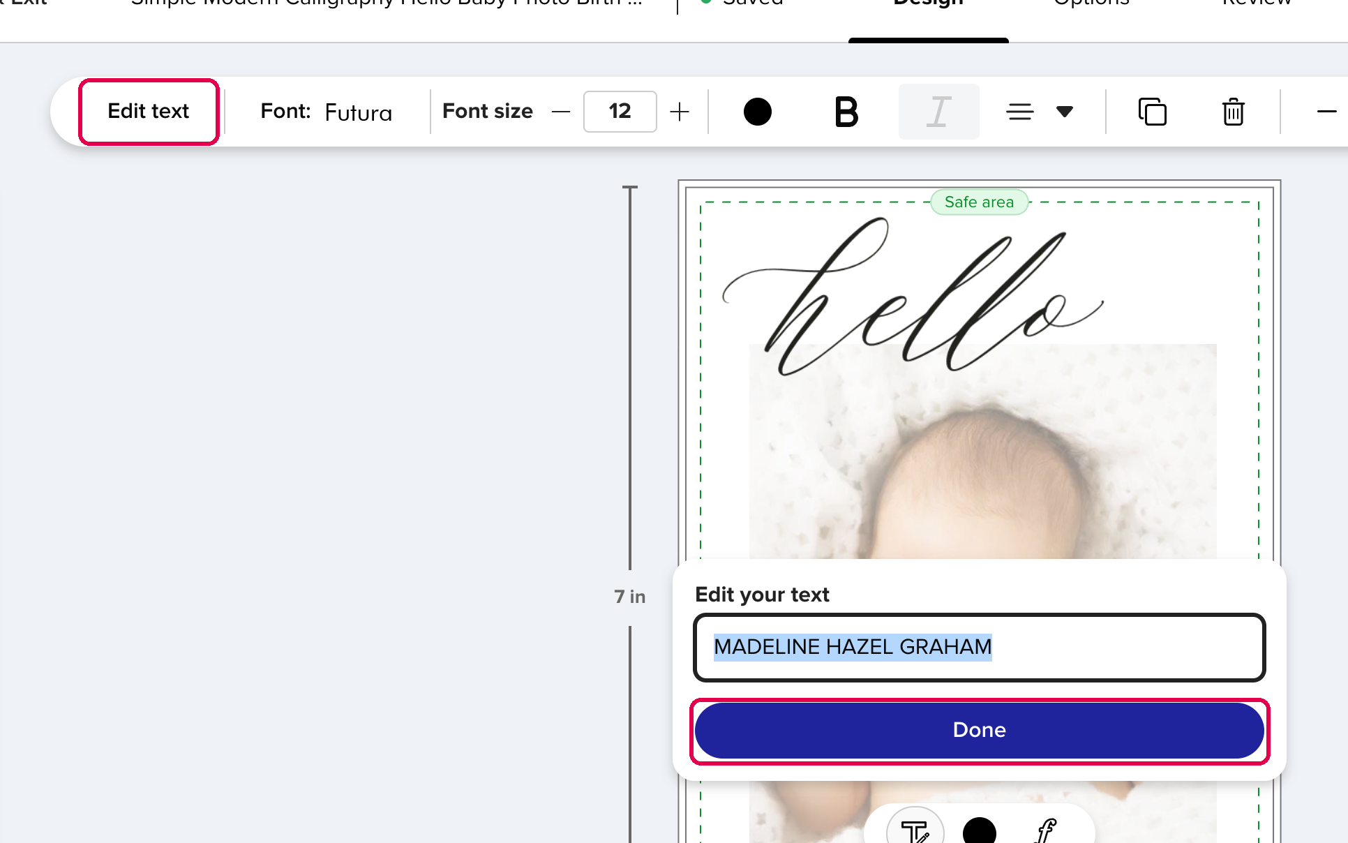 Edit text and the Done button