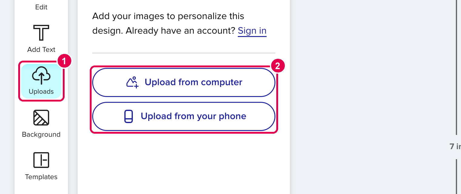 Uploads with the computer and phone upload buttons numbered