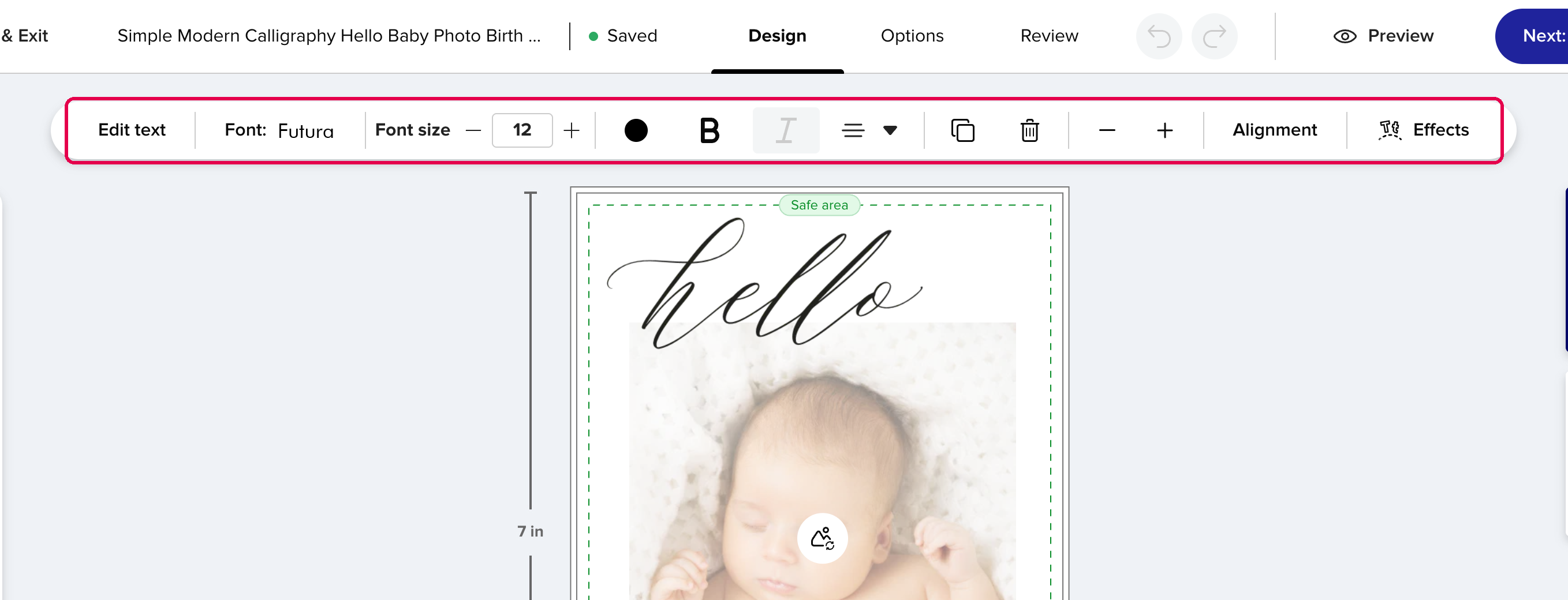 The toolbar for selected text