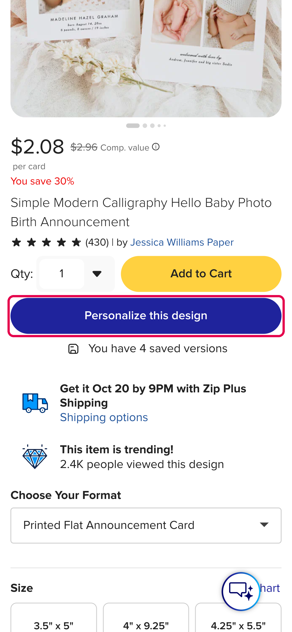 The Personalize this design button on a phone